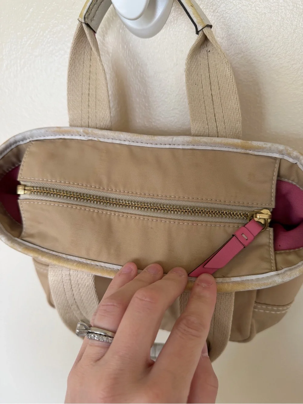 COACH MINI TOTE Brown Leather Accents - Tan & Bright Pink F10694